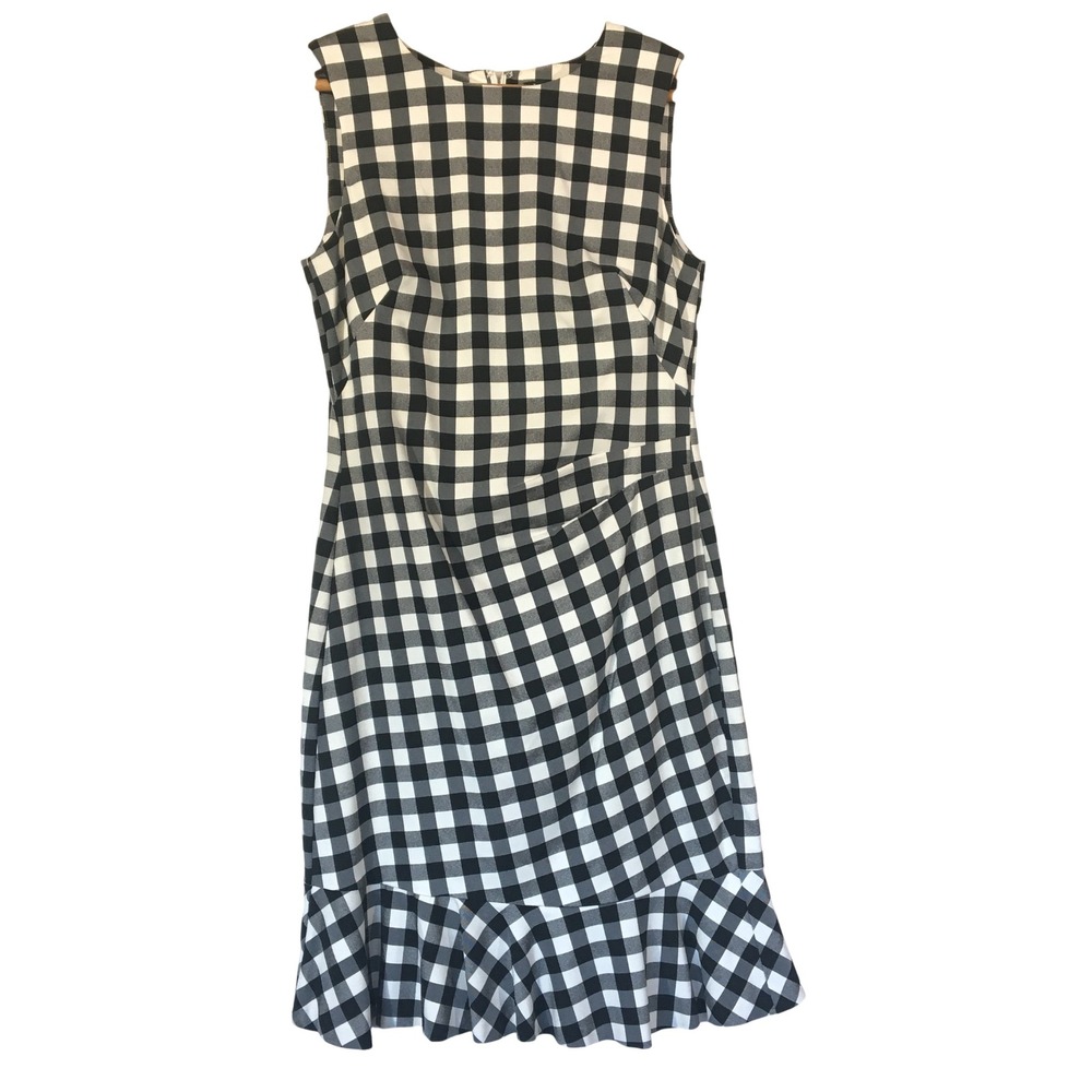 Lauren Ralph Lauren Black White Gingham Plaid Ruffle Hem Sheath Dress Size‎ 8